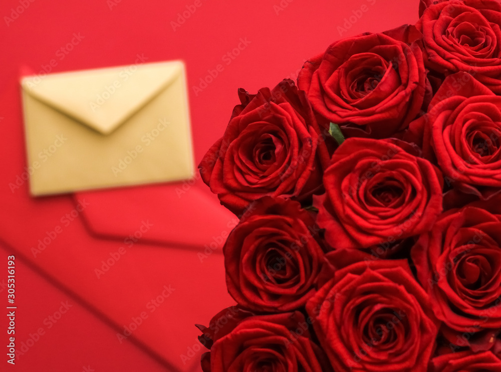 Love letter and flower delivery service on Valentines Day, luxury