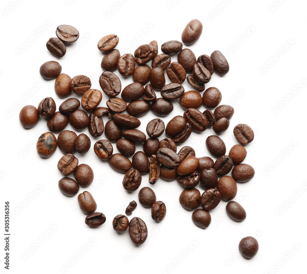 Roasted coffee beans on white background Roasted coffee beans on white background