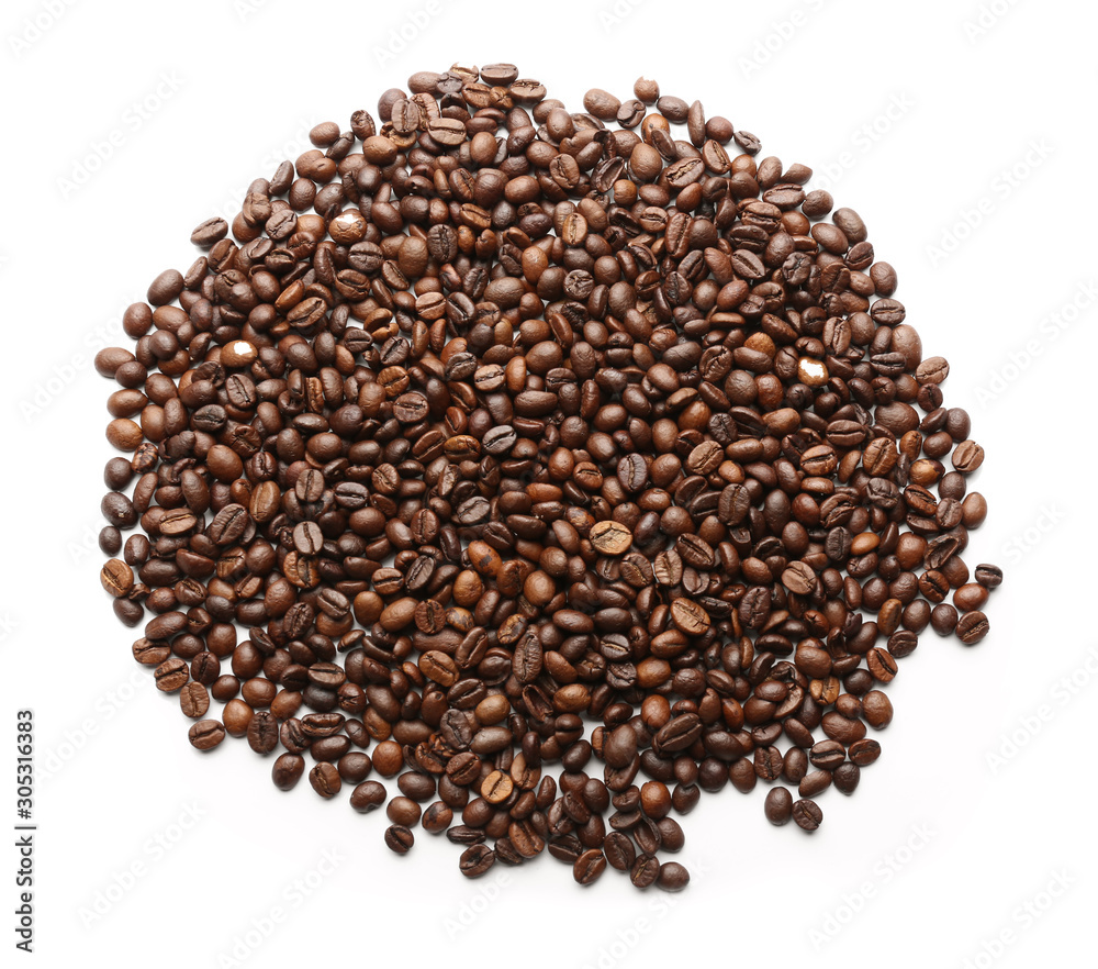 Roasted coffee beans on white background Roasted coffee beans on white background