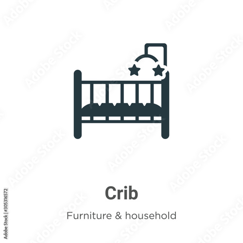 Crib vector icon on white background. Flat vector crib icon symbol sign from modern furniture collection for mobile concept and web apps design.