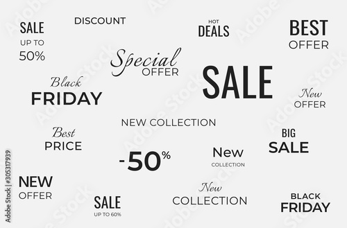 sale phrases for promo banner. promotion lettering collection. advertising design