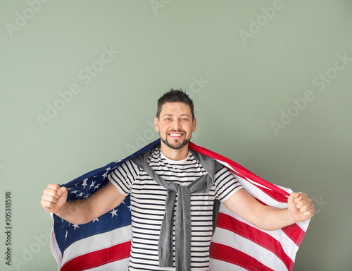 Handsome man with USA flag ...