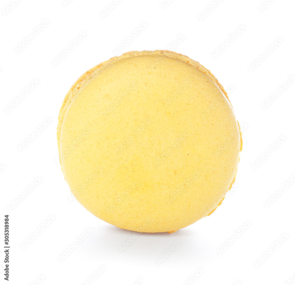 Tasty macaron on white background