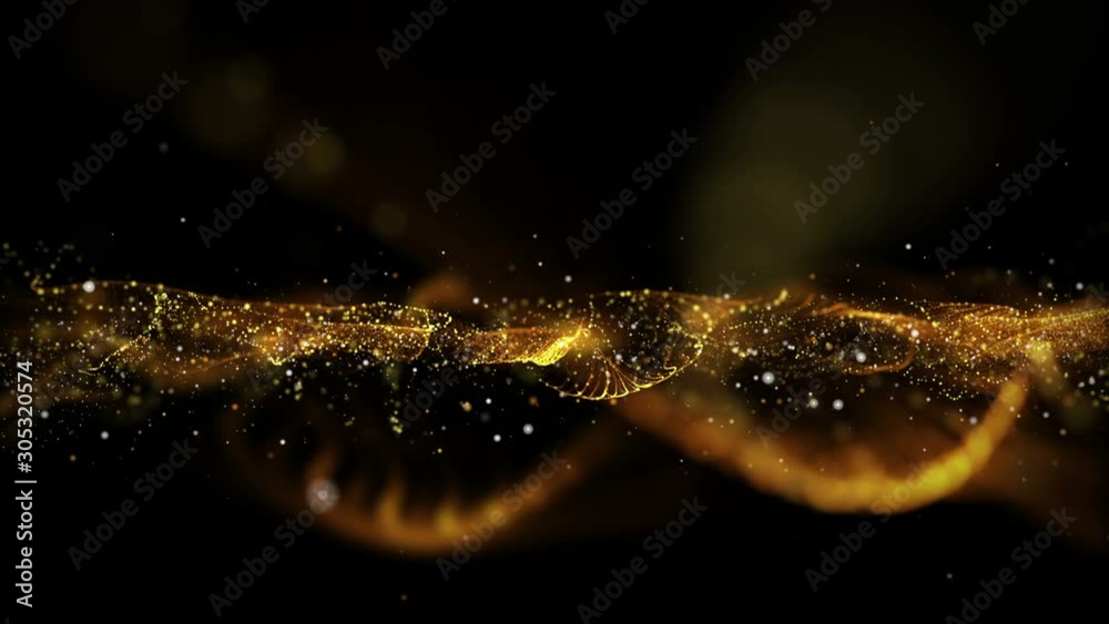 Futuristic animation with wave object and glitter particles in slow motion, 4096x2304 loop 4K