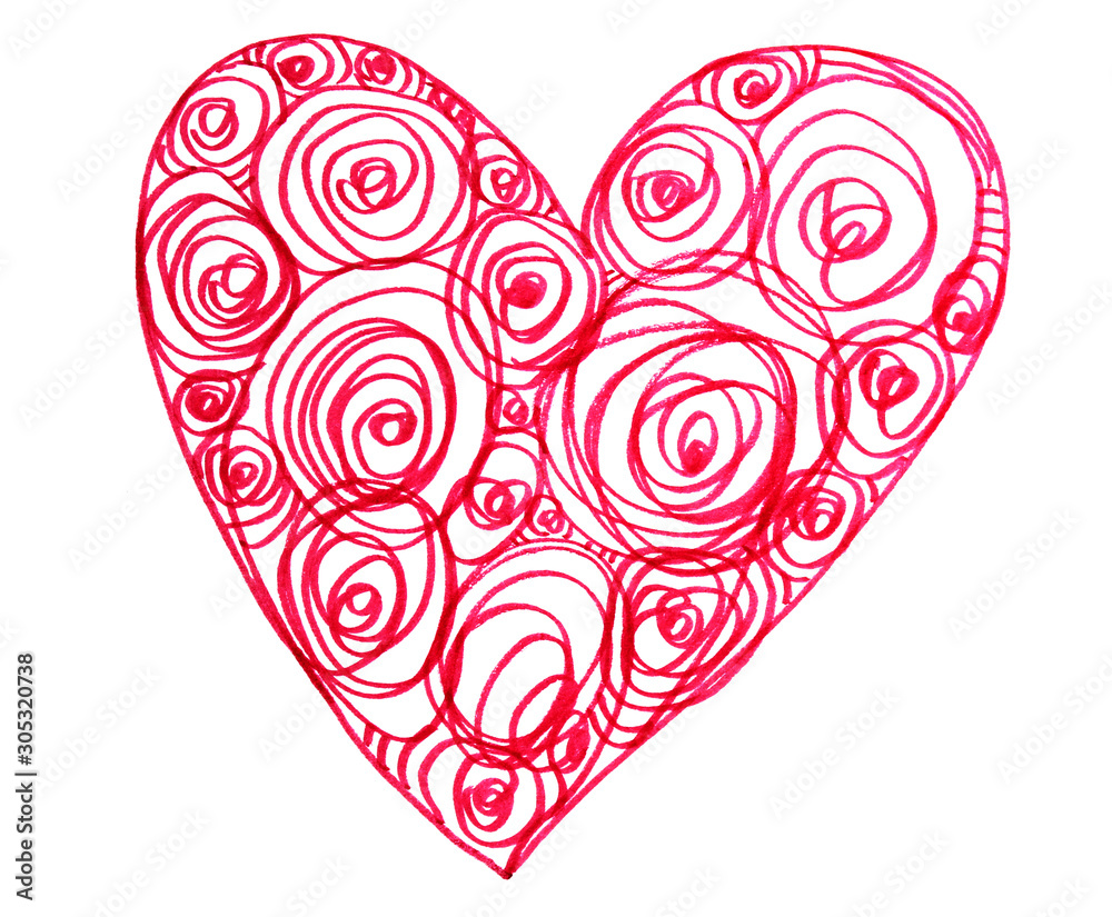 Red ornate heart hand-drawn marker on white background Red ornate heart hand-drawn marker on white background