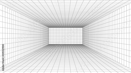 Vector perspective grid. Detailed lines on white background.