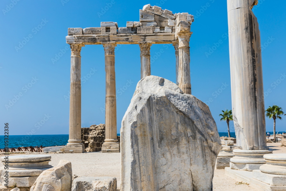 Sea coast in Side one of the best-known classical sites in Turkey. 