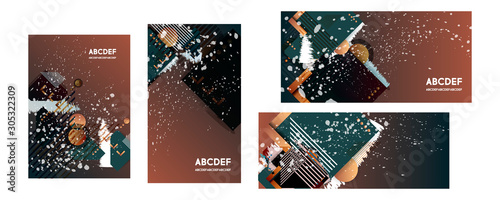 Merry christmas template set with holiday elements design card, poster or web design vector