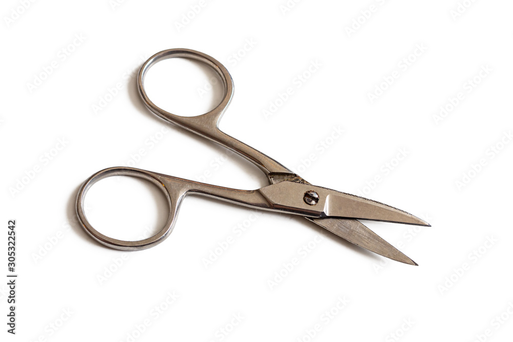 Old nail scissors on white background Old nail scissors on white background