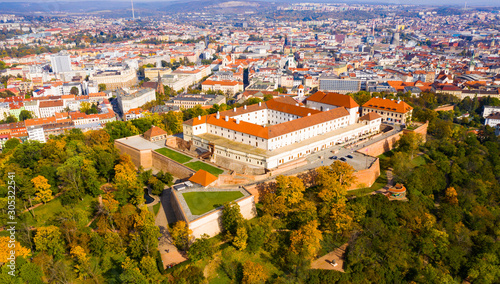 Above view of medieval castle Spilberk. City of Brno. South Moravian region