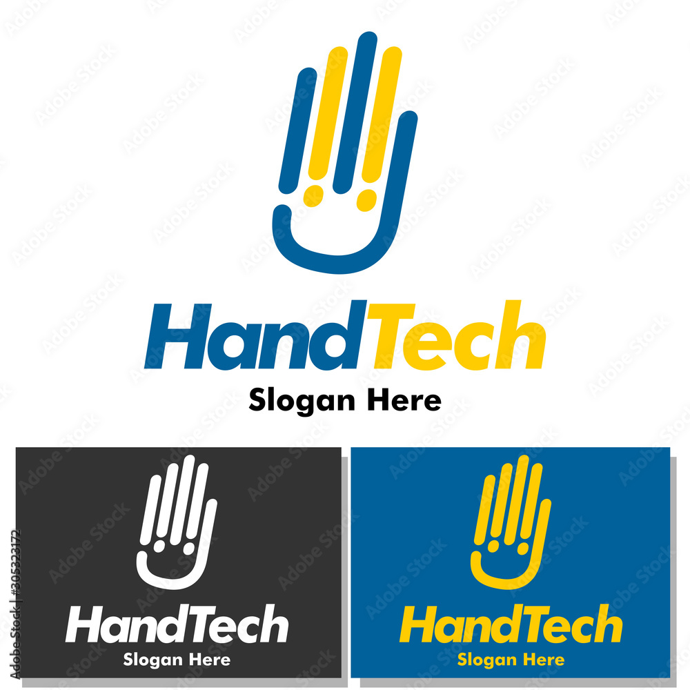 Fototapeta premium hand, smile face , letter j logo identity vector for company, technology and application