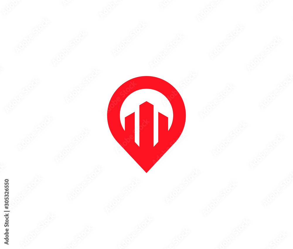 Fototapeta premium Place point with building Logo Icon Minimal emblem design template