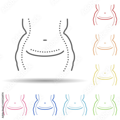 Abdominoplasty, woman in multi color style icon. Simple thin line, outline vector of anti age icons for ui and ux, website or mobile application