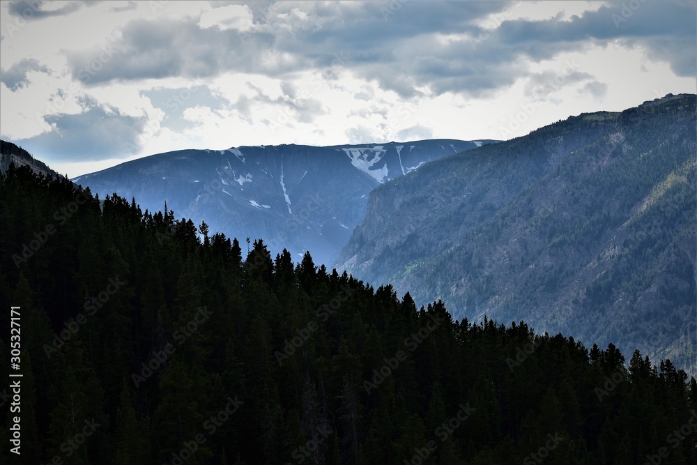 mountains in the fog