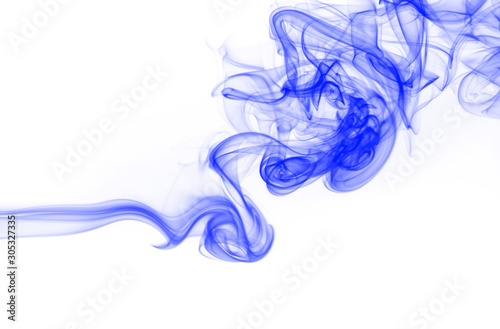 Blue smoke abstract on white background, Moving of ink water color