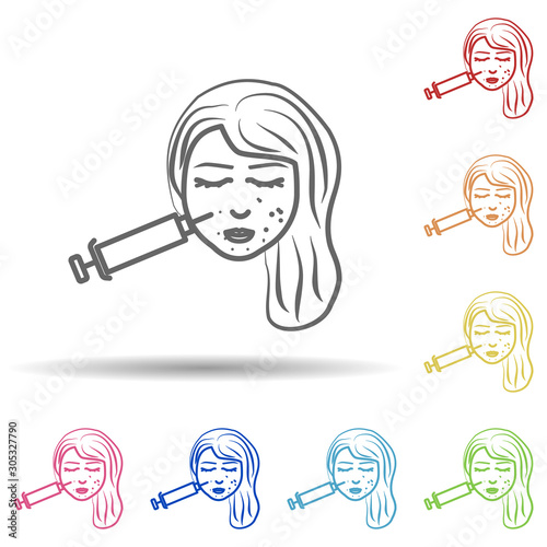 Plasma lifting, woman face in multi color style icon. Simple thin line, outline vector of anti age icons for ui and ux, website or mobile application