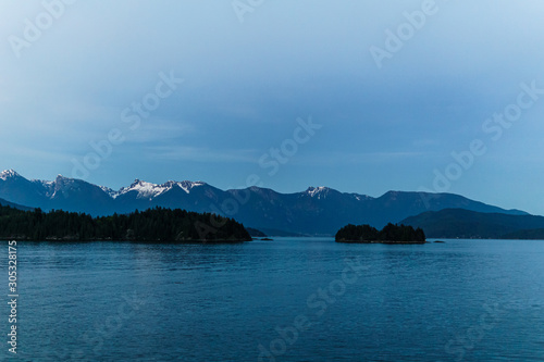 ocean and mountains view from ferry Howe Sound near Gibsons Canada.