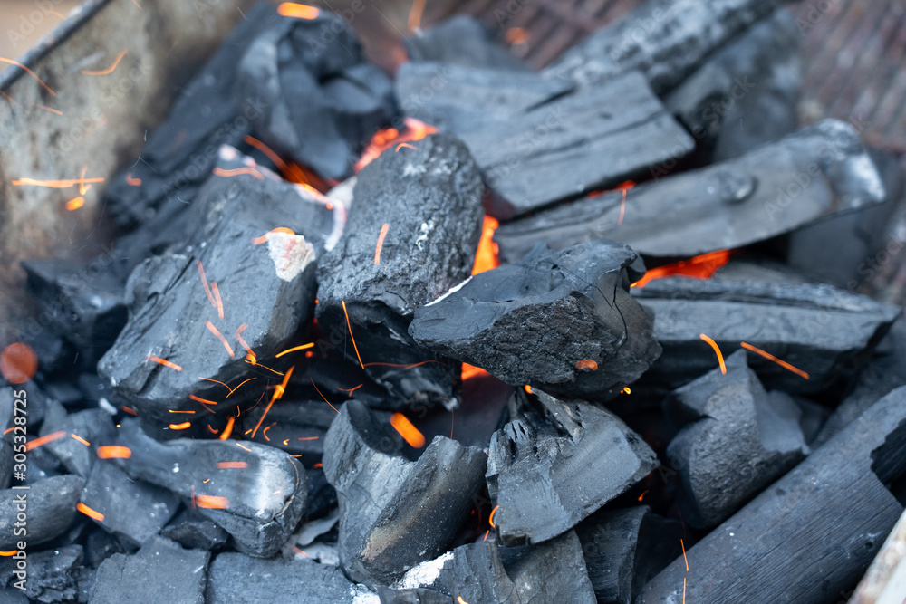 Close up of coal with fire burning in winter season. Close up of coal with fire burning in winter season.