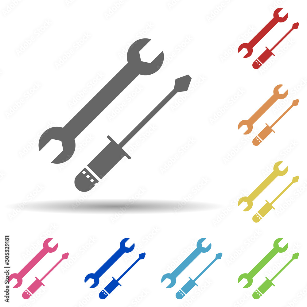 Wrench, screwdriver in multi color style icon. Simple glyph, flat vector of business icons for ui and ux, website or mobile application
