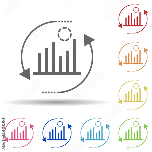 Chart, arrow, data in multi color style icon. Simple glyph, flat vector of business icons for ui and ux, website or mobile application