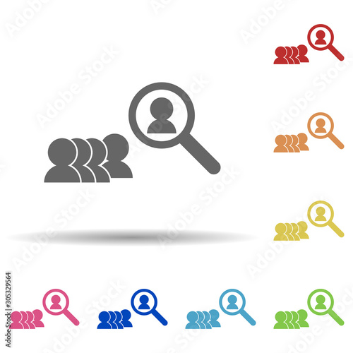 Search, magnifier, human resource in multi color style icon. Simple glyph, flat vector of business icons for ui and ux, website or mobile application