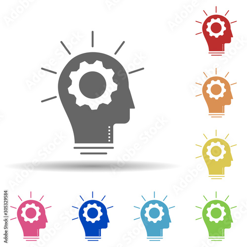 Head, gear, realization in multi color style icon. Simple glyph, flat vector of business icons for ui and ux, website or mobile application
