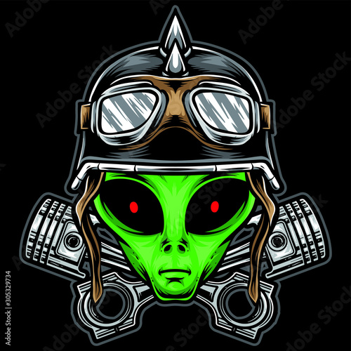 alien biker vector and logo