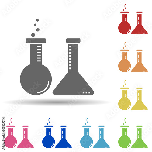 Flask  chemistry  experiments in multi color style icon. Simple glyph  flat vector of business icons for ui and ux  website or mobile application
