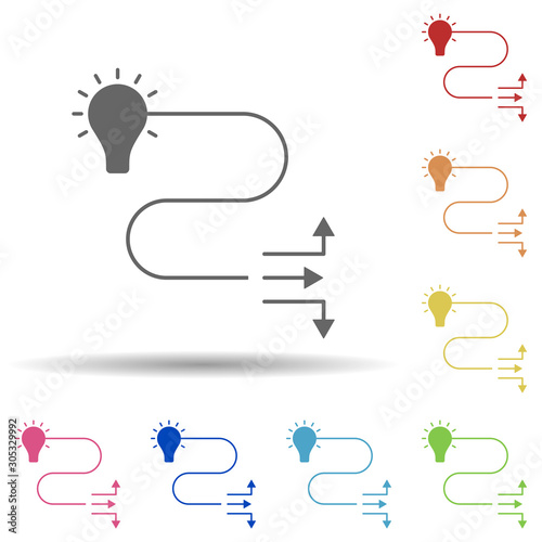 Bulb, direction, intervention with offers in multi color style icon. Simple glyph, flat vector of business icons for ui and ux, website or mobile application