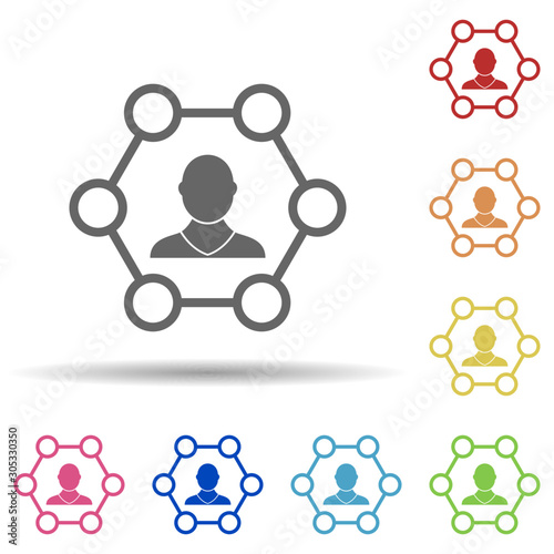 Man, hexagon, stakeholders in multi color style icon. Simple glyph, flat vector of business icons for ui and ux, website or mobile application