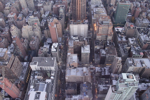New York street view. New York city streets seen from the Empire State Building.