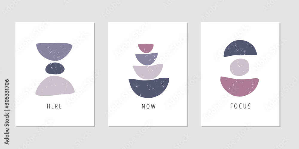 Focus, pause, moment flat vector posters set