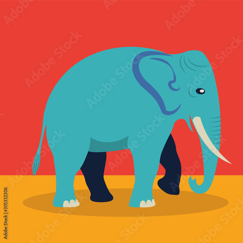 Blue elephant walking vector illustration