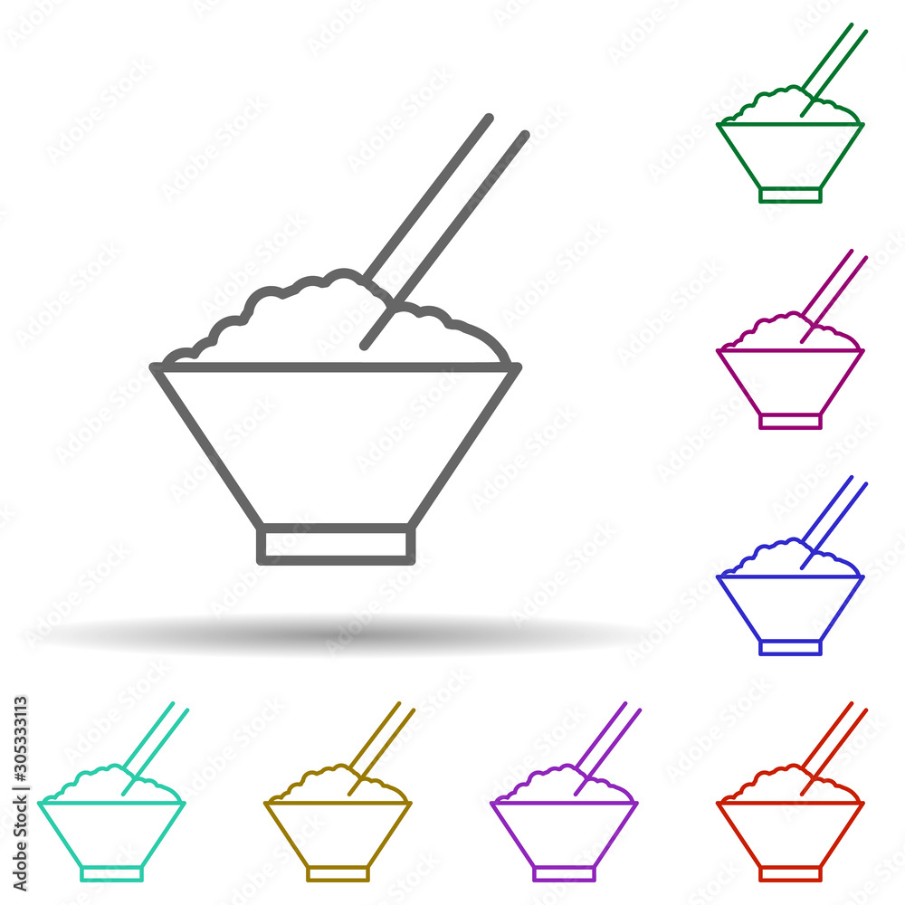 Rice with chopsticks multi color icon. Simple thin line, outline vector of web icons for ui and ux, website or mobile application Rice with chopsticks multi color icon. Simple thin line, outline vector of web icons for ui and ux, website or mobile application