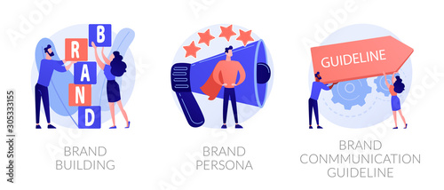 Corporate identity, company personality development. Reputation management. Brand building, brand persona, brand communication guideline metaphors. Vector isolated concept metaphor illustrations