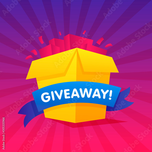 Giveaway poster template design for social media post or website banner. Gift box vector illustration