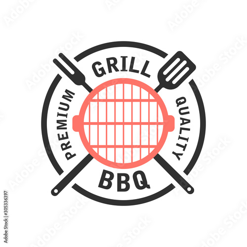 Barbecue and grill label. BBQ emblem and badge design. Restaurant menu logo template. Vector illustration.