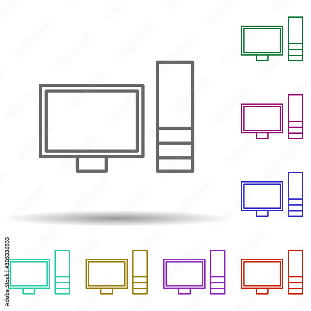 Pc multi color icon. Simple thin line, outline vector of web icons for ui and ux, website or mobile application