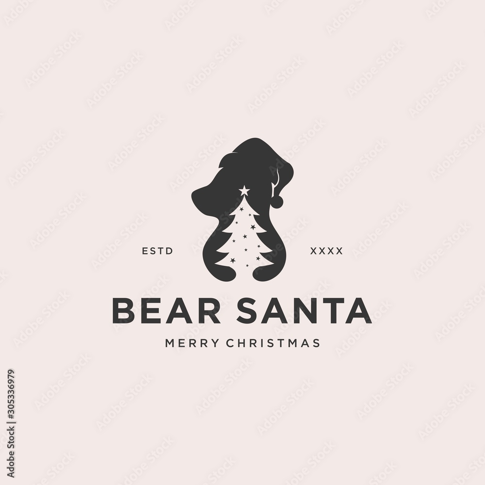Bear santa logo design vector illustration