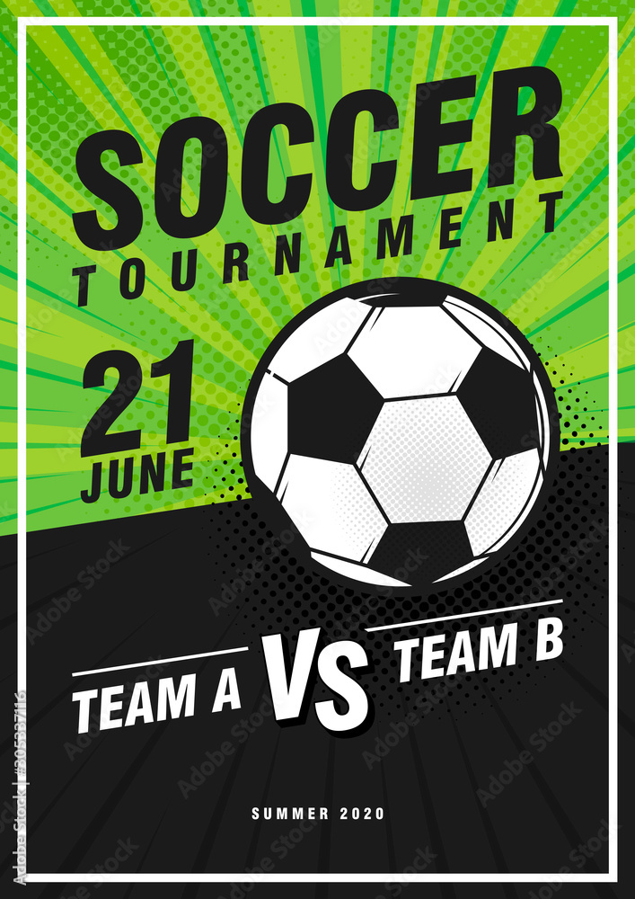 Soccer tournament retro pop art sports posters design. Vector