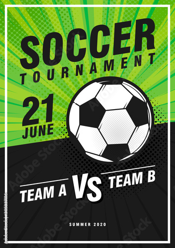 Soccer tournament retro pop art sports posters design. Vector illustration. Soccer flyer design template