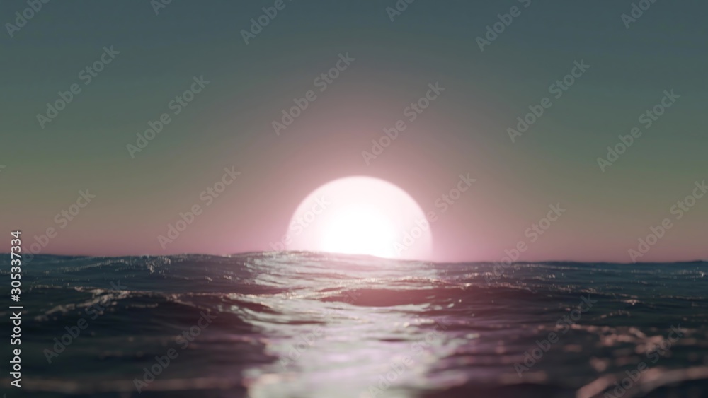 Handheld Camera Sunset over the Sea - 3D Illustration