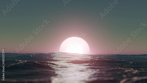 Fototapeta Naklejka Na Ścianę i Meble -  Handheld Camera Sunset over the Sea - 3D Illustration