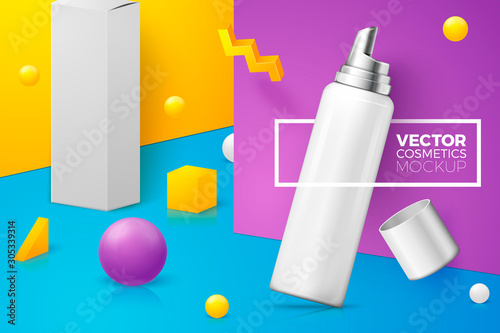 Vector abstract scene with mousse bottle and box