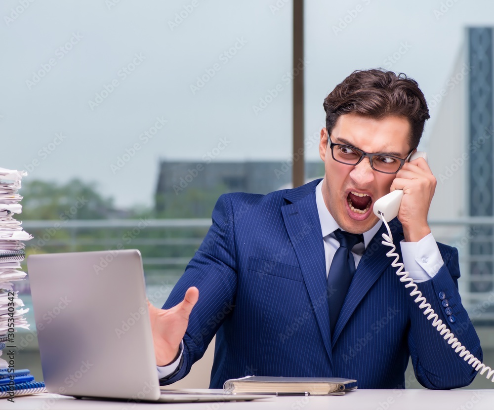 Angry call center employee yelling at customer Stock Photo | Adobe Stock