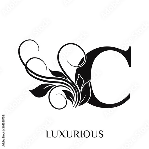  Initial letter C  Decorative emblem VINTAGE ornament  monogram logo
