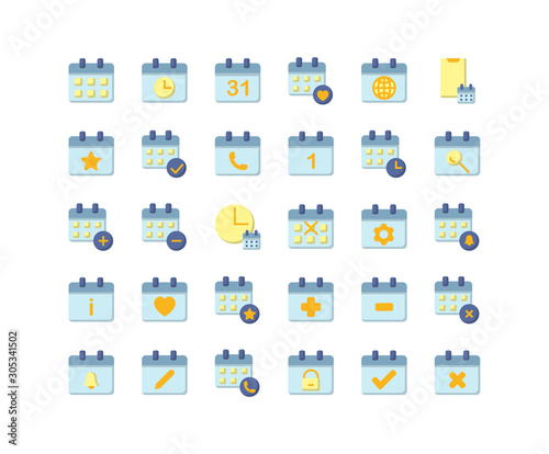 Calendar flat icon set. Vec...