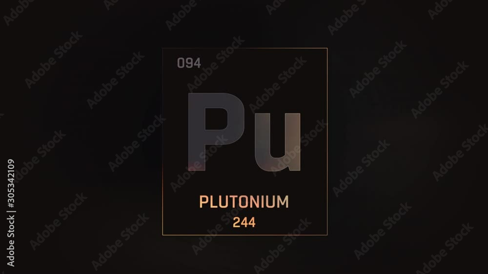 Plutonium as Element 94 of the Periodic Table. Seamlessly looping 3D animation on grey illuminated atom design background with orbiting electrons. Design shows name, atomic weight and element number Plutonium as Element 94 of the Periodic Table. Seamlessly looping 3D animation on grey illuminated atom design background with orbiting electrons. Design shows name, atomic weight and element number