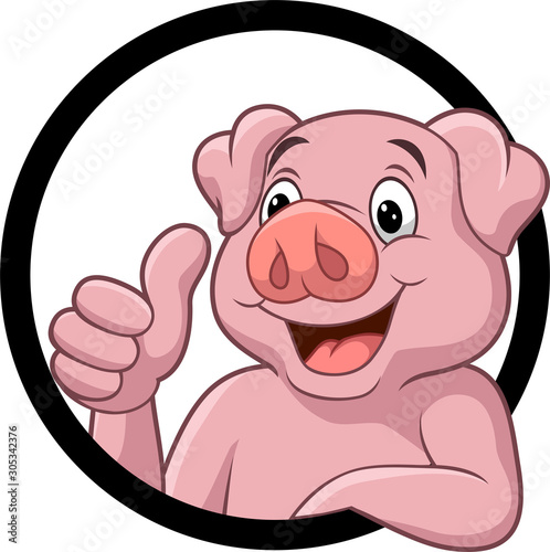 Cute pig cartoon giving thumb up