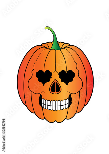 Art Pumpkin Skull Color Tattoo. Hand drawing nad make graphic vector.